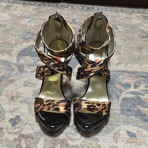 Guess Leopard Print Strappy Heels